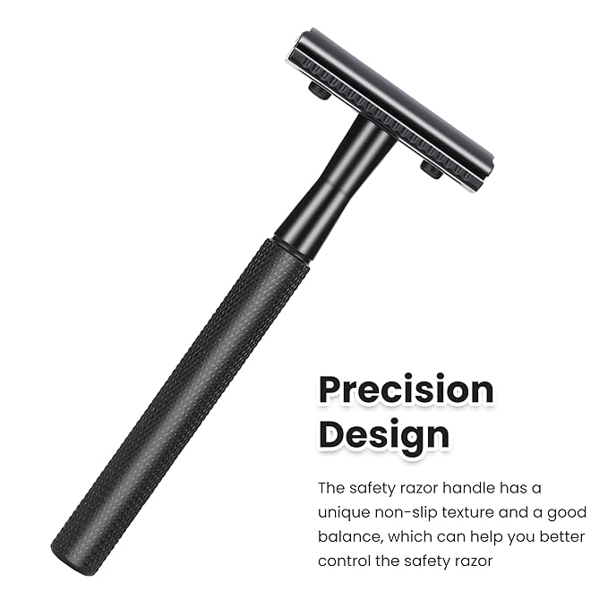 Double Edge Safety Razor With 10 Premium Stainless Steel Blade Reusable Safety Razors For Men Shaving Razor, Smooth Wet Shave Experience, Gun Black