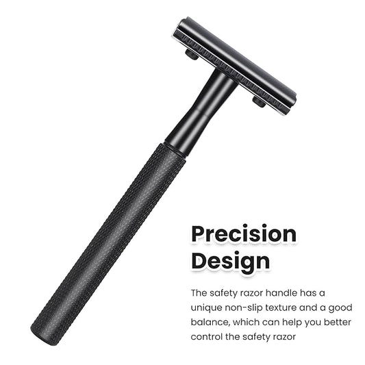 Double Edge Safety Razor With 10 Premium Stainless Steel Blade Reusable Safety Razors For Men Shaving Razor, Smooth Wet Shave Experience, Gun Black