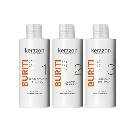 KERAZON Brazilian Keratin Treatment Buriti Liss Kit 2oz/60ml - At Home Keratin Treatment Smoothing and Straightening - Keratina para Alisar el Pelo - For All Hair Types