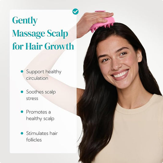 HEETA Hair Scalp Massager Shampoo Brush 2 Pack, Soft Silicone Bristles to Remove Dandruff, Waterproof Hair Scrubber for Both Wet Dry Use, Suitable for Men & Women (Pink & Purple)