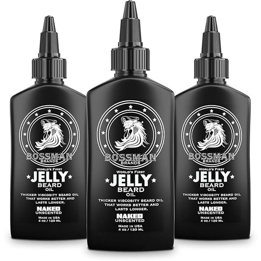 Bossman Jelly Beard Oil for Men - 3 Pack (12 oz in Total, Naked - Unscented) – Softens, Moisturizes & Conditions with Natural Ingredients