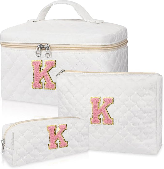 Initial Makeup Bag, Personalized Monogram Cosmetic Bag Set, Large Make up Bags | Travel Toiletry Bag | Makeup Bag for Girls Teen Girl Friend Sister Wife Girlfriend Gifts Daughter (Letter K)