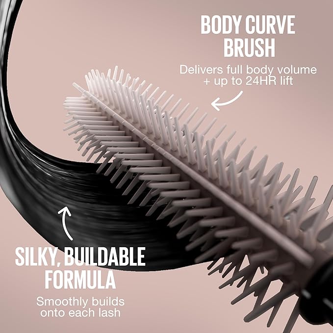 Maybelline Lash Sensational Body Washable Mascara, Volume and Length Formula for 24HR Lash Lift, Smudge and Clump-Resistant, Blackest Black