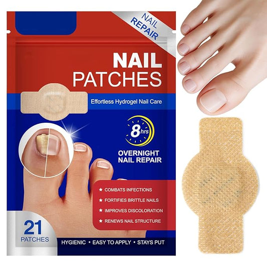 Nail Patches for Toenails, 21pcs/Bag Toenail 8-Hour Overnight Fast Hydrogel Nail Care, Nighttime Nail Repair for Damaged, Discolored Nails, Safe for Sensitive Skin, Easy to Apply (21 PCS)