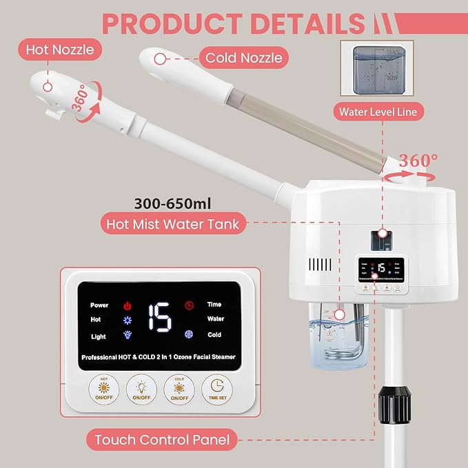 2 in 1 Hot and Cold Facial Steamer,Professional Face Steamer on Wheels for Beauty Salon, Spa or Home Use