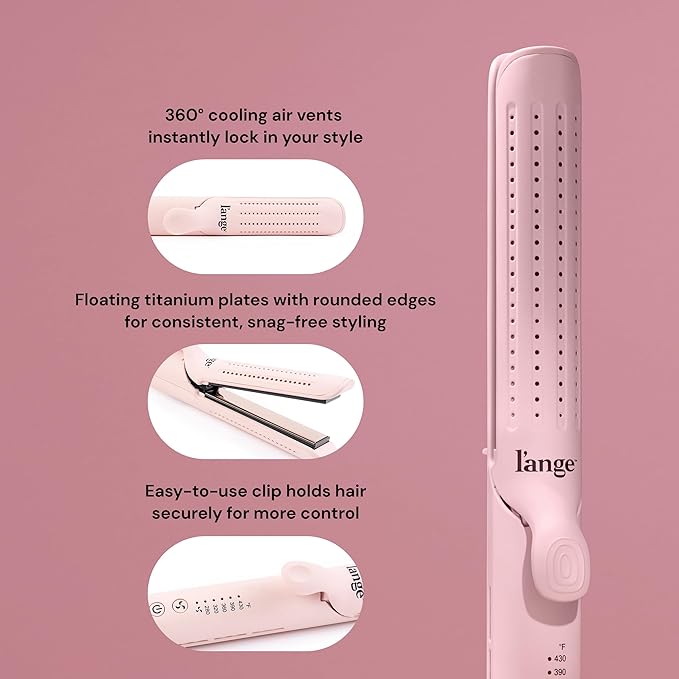 L'ANGE HAIR Le Duo Standard 360° Airflow Styler | 2-in-1 Curling Wand & Titanium Flat Iron Hair Straightener | Professional Hair Curler with Cooling Air Vents | Dual Voltage & Adjustable Temp (Blush)