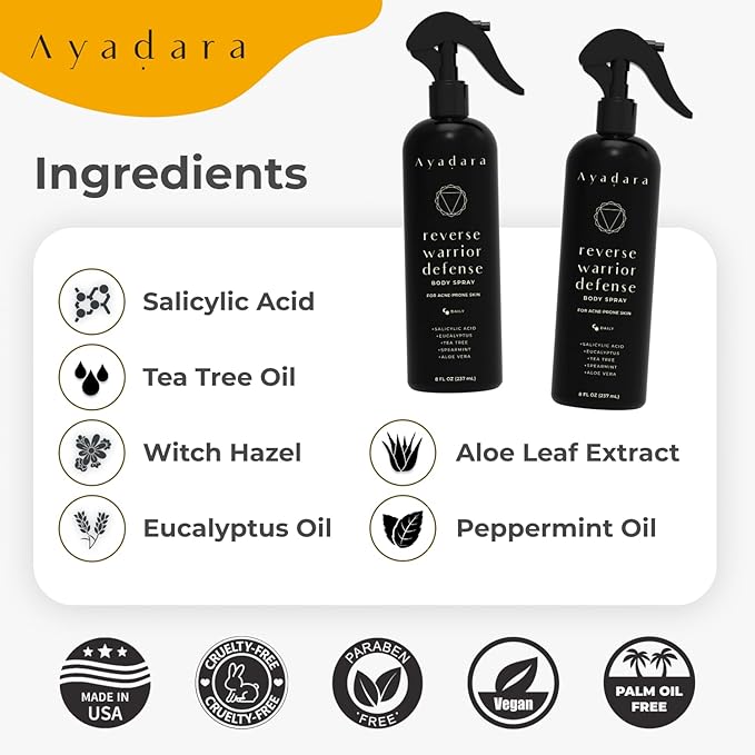 Bacne Treatment Body Spray, 8 fl oz, Cystic Back bacne Treatment Spray with Salicylic Acid, Tea Tree Chest, Butt and Body bacne Spray for Hormonal bacne, Bacne Treatment for Teens Adults, 2000 Sprays