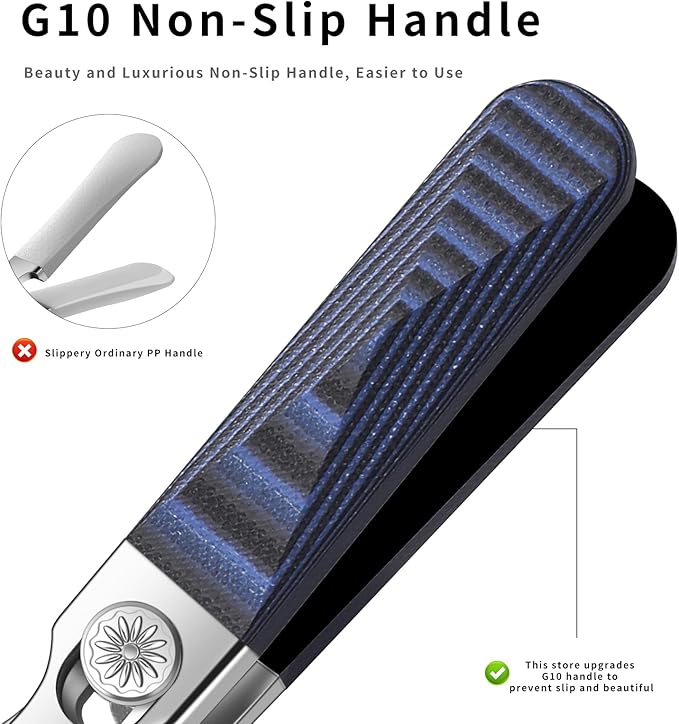 Wide Jaw Opening Anti-Splash Nail Clipper, Eagle Beak Beveled Nail Clippers，G10 Long Handle Angled Head Toenail Clippers for Thick Nails (Straight Blue B)