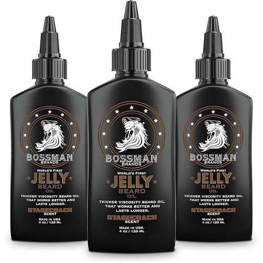 Bossman Jelly Beard Oil for Men 3 Pack (12 oz in Total, Stagecoach Scent) – Softens, Moisturizes & Conditions with Natural Ingredients