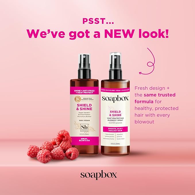 Soapbox Heat Protectant Spray, 8oz - Strengthening Hair Care, 3-in-1 Heat Protection, Shine Boosting, Anti Frizz Hair Spray, Vegan, Silicone Free, Sulfate Free, Color Safe