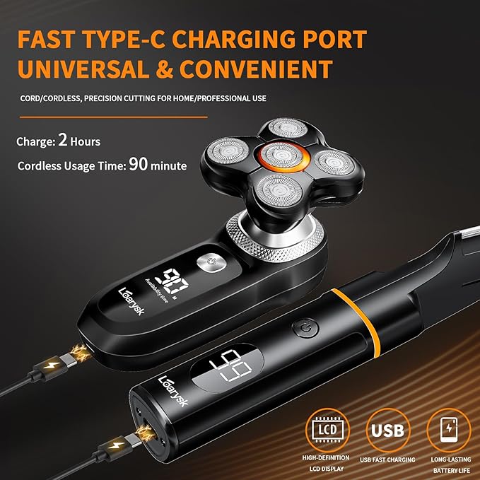 Head Shavers Bald Men& Manscape Body Hair Trimmer Kit,Waterproof Head Shaver for Bald Men with Body Hair Trimmer for Groin/Pubic/Balls, USB-C Rechargeable with LED Display