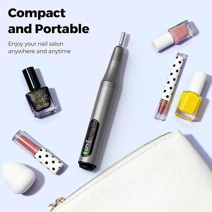 Cordless Electric Nail Drill Kit Professional Portable Electric Nail File Set Machine for Acrylic Gel Nails,Toenail Hand Feet Care,9 Speed with LED Display Ideal Gift for Men and Women-DeepGrey