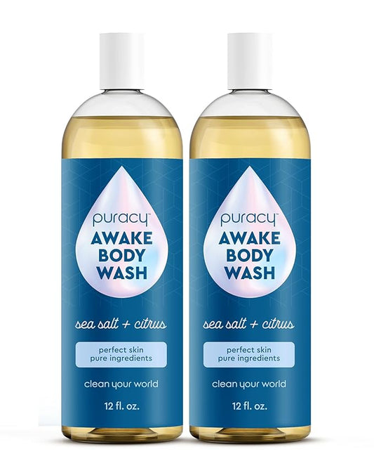 Puracy Body Wash, Natural Body Wash, 98.6% Pure Plant Ingredients, Moisturizing Shower Gel for Women Men Kids, Body Soap for Dry Sensitive Skin. Gently Scented with Citrus & Sea Salt, 12 Oz (2-Pack)