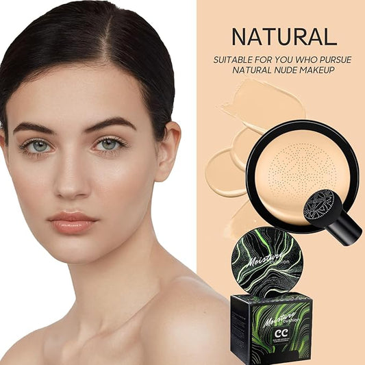 Mushroom Head Air Cushion CC Cream - BB Cream Foundation Makeup Moisturizing Concealer Long-Lasting, Cushion Foundation Full Coverage Self Adjusting for Mature Skin & All Skin Types (Natural)