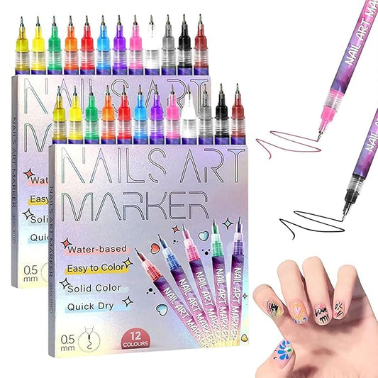 12 Colors Nail Art Pens Set, Nail Art Markers Polish Pen for 3D Nail Art, Drawing Painting Liner Brush for DIY Nail Art Beauty Adorn Manicure Tools (24 colors)