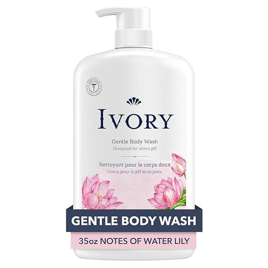 Ivory Body Wash, Designed for the Whole Family, Gentle Formula, Free of Dyes Heavy Perfumes Parabens Phthalates & Silicones, Water Lily Scent, 35 oz