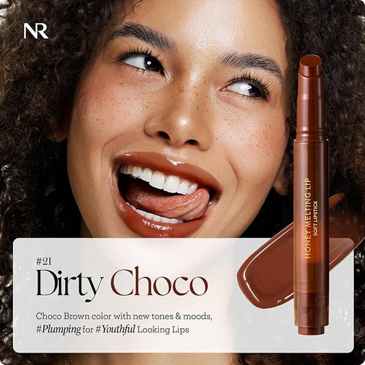 Nature Republic HONEY MELTING LIP PLUMPING (21 DIRTY CHOCO) SOFT LIP STICK, Hydrating Gloss, Moisturizing balms, Volumizing formula & Sheer tint, Glowy Finish, korean make up, Stocking Stuffers
