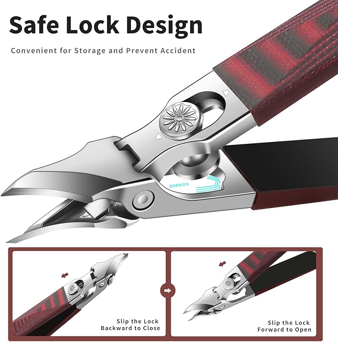 Large-Opening Pointed-Edge Nail Clipper - Detailed Trimming for Narrow Areas - G10 Handle & Stainless Steel Blades - Suited for Ingrown-Nail, Thick-Nail Users & Seniors(Straight Red C)