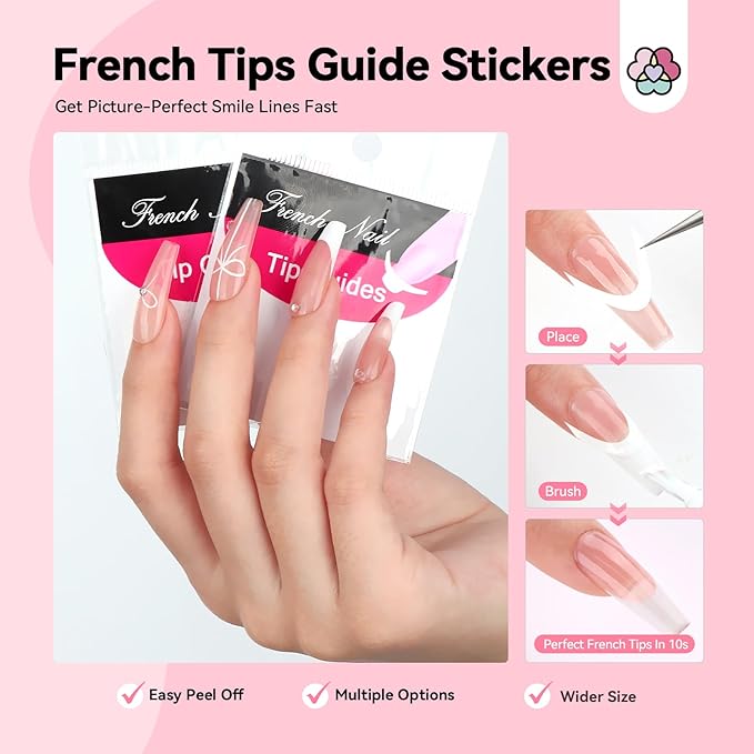 Saviland French Manicure Kit : French Tip Tools for Beginners French Tip Nail Stickers French Nail Brush White Gel Nail Polish Quick-Dry Nail Lamp French Tips Guides for Nail Art