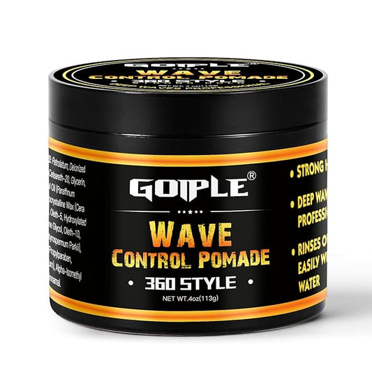 Natural Wave Pomade for Men Strong Hold, Easy Wash 360 Wave Training Hair Cream, Waves Grease for Men Promotes Layered Waves, Moisture, Control and Silky Shine 4oz