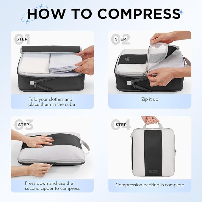 10 Set Compression Packing Cubes for Travel Essentials,Compressible Expandable Packing Cubes for Suitcase,OlarHike Luggage Organizer Bags for Travel,Handy Helper for Organizing Clothes(Black)