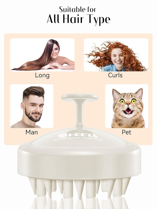 HEETA Hair Scalp Massager Brush, Updated Hair Shampoo Brush, Wet & Dry Scalp Exfoliator with Soft Silicone Bristles, Head Massager Washing Hair Care Tool for Women Men Kid, Bright Beige