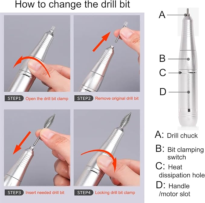Electric 45000RPM Nail Drill Machine Rechargeable Portable Nail File Electric DIY Nail Drill Kit with Smart LCD Screen for Gel Nail Manicure and Pedicure Reflective Body etc(Dazzle)