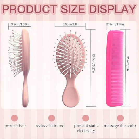 28 Pieces Mini Hair Brush, Detangling Hair Combs Set, Include 14 Travel Mini Brush for Hair 14 Fine Wide Hair Combs Wet Dry Hair for Girls Women Boys Men