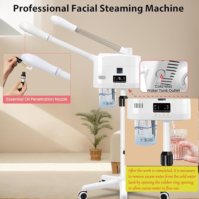 2 in 1 Hot and Cold Facial Steamer,Professional Face Steamer on Wheels for Beauty Salon, Spa or Home Use