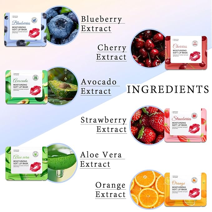 30PCS Moisturizing Lip Masks Set, Overnight Bulk Lip Patches, Long-lasting Hydrating Sleeping Lip Plumping Masks for Women