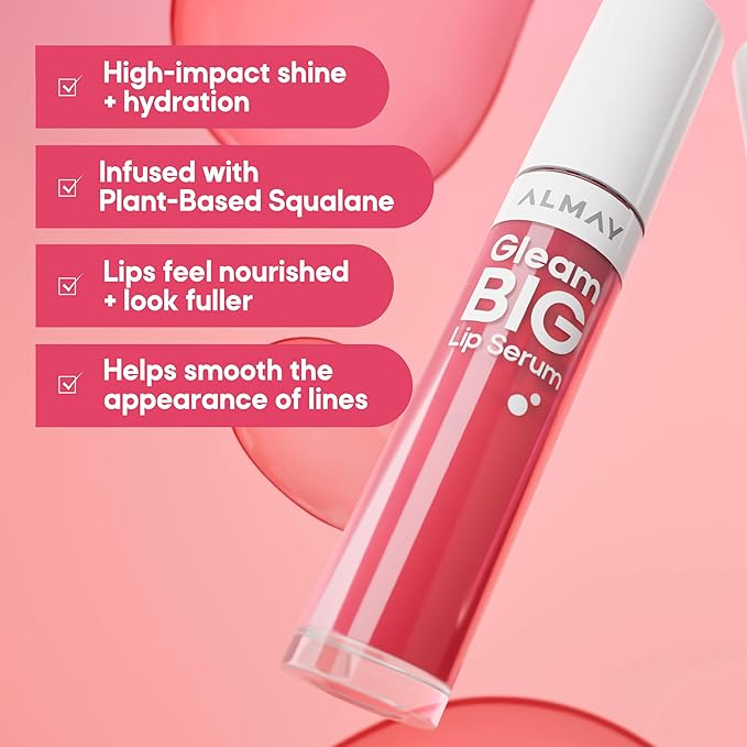 Almay Gleam Big Lip Serum, Hydrating and Moisturizing, Hypoallergenic Lip Gloss, Non-Sticky, 700 La Vida Mocha, 0.13 fl oz
