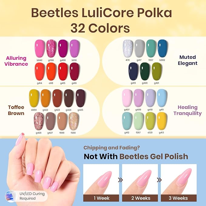 Beetles Gel Nail Polish Kit with U V Light and Nail Drill - 55Pcs Gel Nails Kit 32 Color LuliCore Polka Set with Base Top Coat Professional Manicure Home DIY Set Christmas Gifts for Women Teens Girls