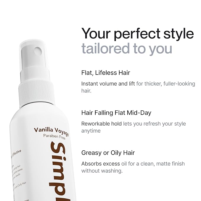 Simpletics Himalayan Sea Salt Hair Spray (Vanilla Scent) – Natural 5-Ingredient Formula for Beach Waves & Volume – Light Hold, Non-Greasy, Paraben & Sulfate Free – Unisex 8 fl oz