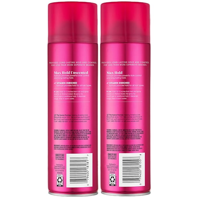 Suave Hairspray Max Hold Variety 2-Pack, Unscented & Scented Formulas – Aerosol Hairspray, 11 Oz Ea.