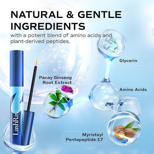 Advanced Lash Serum for Eyelash Growth: LashRay Renewing Eyelash Serum, Peptide-Infused Lash Enhancing Treatment to Grow Longer Thicker Natural Lashes for Women, 0.1 oz