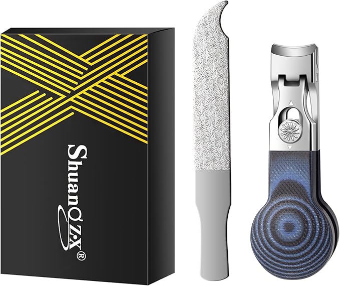 Wide Jaw Opening Nail Clippers with G10 Handle for Thick and Tough Nails, Heavy Duty Toenail Cutters for Seniors, Men and Women (Round Blue A)