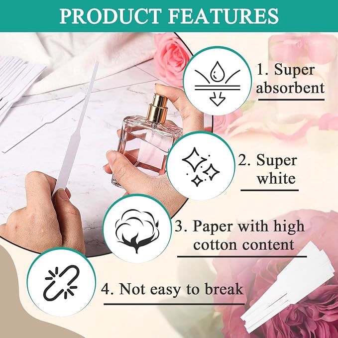 500 Pcs Perfume Tester Strips - Perfume Blotter Essential Oils Paper Test Strips -Premium Fragrance Tester Strips for Scent Evaluation - Fragrance Strips for Aromatherapy & Spice Oils (White)