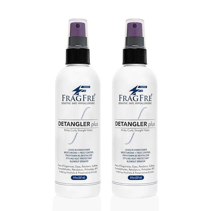 Detangler plus Styling Hair Spray 8 oz (2-Pack Gift Set) - Heat Protectant and Blowout Spray - Leave in Conditioner for Sensitive Skin - Fragrance Free Hypoallergenic Unscented