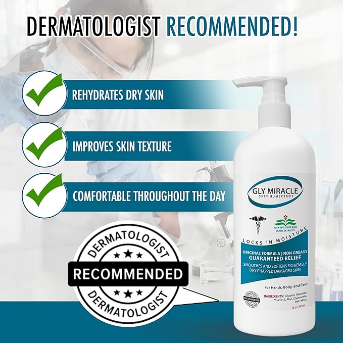 GLY MIRACLE Moisturizing Body Cream Lotion, 12 ounce - Non-Greasy Skin Humectant for Extremely Dry Skin, Hands, Body, and Feet, Light Fresh Scent with Pure Glycerin for Nourishing Hydration.