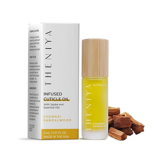 Cuticle Oil for Nail Strengthening and Growth – Hydrating, Vegan, Organic Formula with Jojoba & Vitamin E | 3 Signature Fragrances | 5mL Roll-On (0.17 Fl Oz, Sandalwood Fragrance)