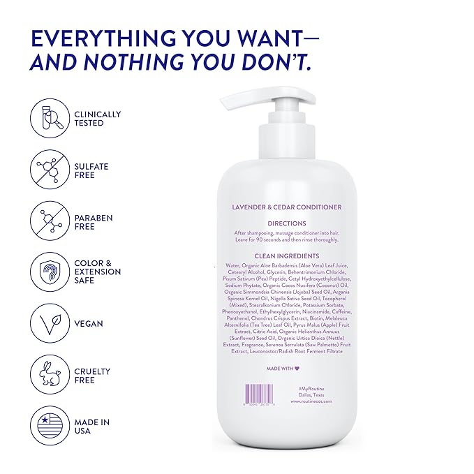 Routine Wellness Anti-Thinning Deep Conditioner for Thinning Hair - DHT Blocker for Hair Loss in Men & Women - Promotes Healthy Hair - Lavender & Cedar 14oz