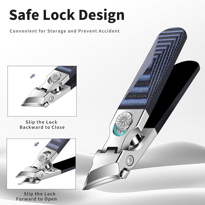 Wide Jaw Opening Anti-Splash Nail Clipper, Eagle Beak Beveled Nail Clippers，G10 Long Handle Angled Head Toenail Clippers for Thick Nails (Straight Blue B)
