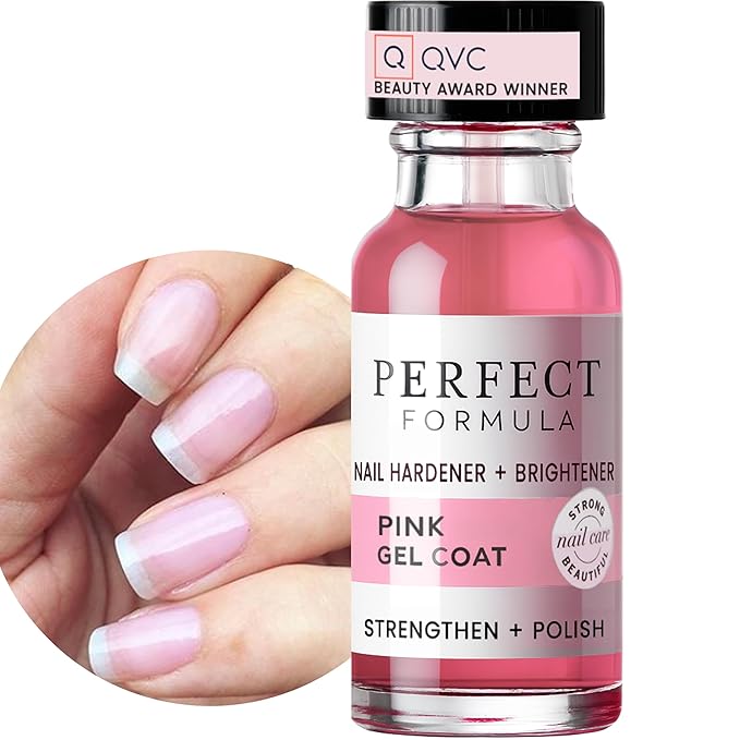Perfect Formula Pink Gel Coat – Rosey Glow Nail Strengthener & Keratin Treatment, 0.6 oz - Protein-Rich, Glossy Pink Gel Nail Polish for Damaged Nails | Supports Growth & Repair