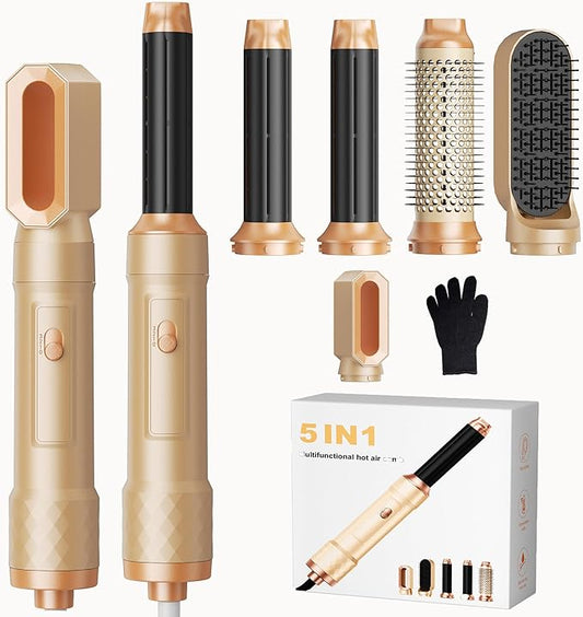 5 in 1 Blow Dryer Brush Set, Hot Air Styler Negative Ion Air Curling Wrap Air Curler, Round Brush Blow Dryer Curling Iron Hair Styling Tools Gift for Dry,Volumize, Straight,Curl,100-120V