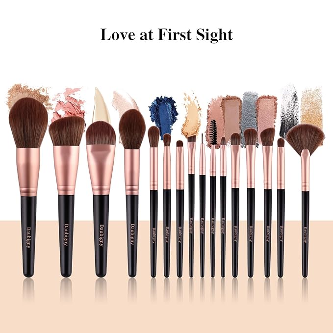 Makeup Brushes, Daubigny 16Pcs Premium Synthetic Makeup Brush Set with Professional Foundation Brushes Powder Concealers Eye shadows Blush Makeup Brush for Perfect Makeup (Black)