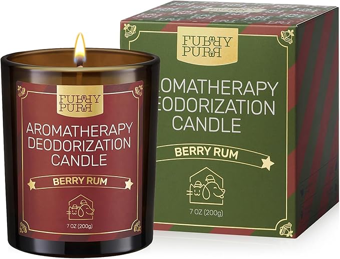 Odor Eliminating Candle, Berry Rum Scented Candle, Pet-Friendly Soy Candles for Christmas, 60 Hours, 7 oz