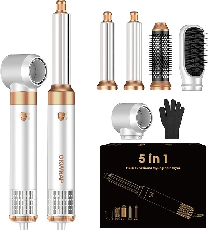 5 in 1 Blow Dryer Brush Set,Hot Air Styler Negative Ion Air Curling Wrap Air Curler, Round Brush Blow Dryer Curling Iron Hair Styling Tools Gift for Dry,Volumize, Straight,Curl,100-120V