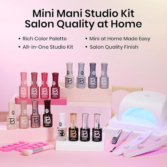 Beetles Stay Shining 23 Pcs Gel Nail Polish Kit with UV Light,, 12 Color Nail Manicure Studio Kit Cozy Elegance and Base Gel Glossy &Matte Top Coat Cuticle Oil & Nails Tools, DIY Salon-Quality at Home