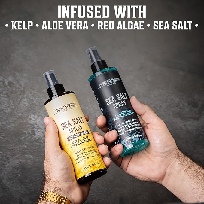 Viking Revolution Sea Salt Spray for Hair Men - Hair Texturizing Spray with Kelp, Aloe Vera and Red Algae Extract to Add Volume and Texture - Ocean Breeze and Coconut Scent, 8.8oz each