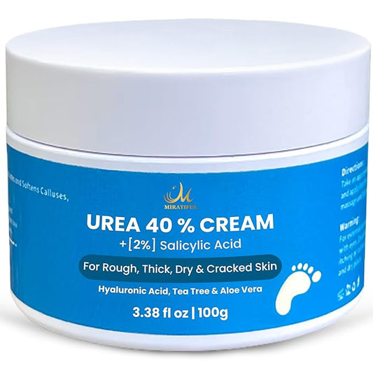 Urea Cream 40% w 2% Salicylic Acid (4 oz) | Softens Cracked Heels & Dry Skin Urea Salicylic Acid Cream w/Tea Tree & Coconut Oil | Urea 40 Cream for Callus & Corn Treatment